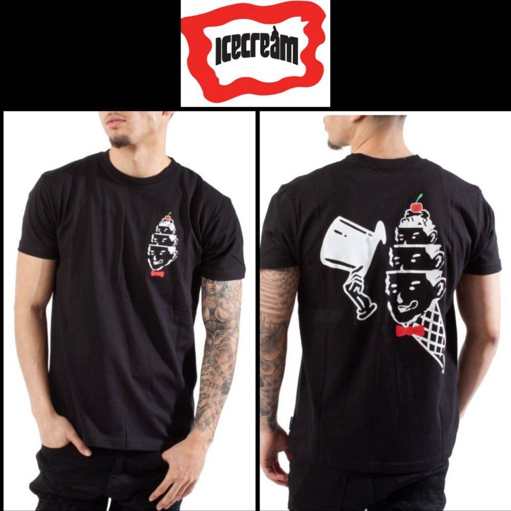 Ice Cream Black T-Shirt Triple Head Graphic